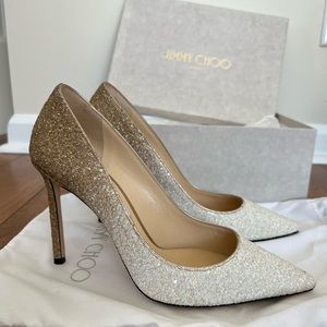 JIMMY CHOO, 9½ Romy 100 Glitter Heels (Wedding,Party, Prom)